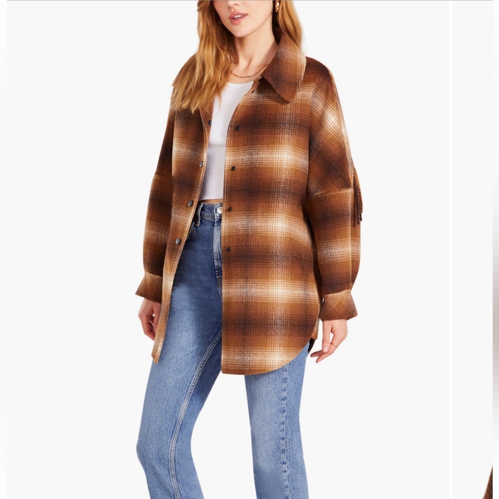 BB Dakota by Steve Madden Fringe with Benegits Plaid Jacket